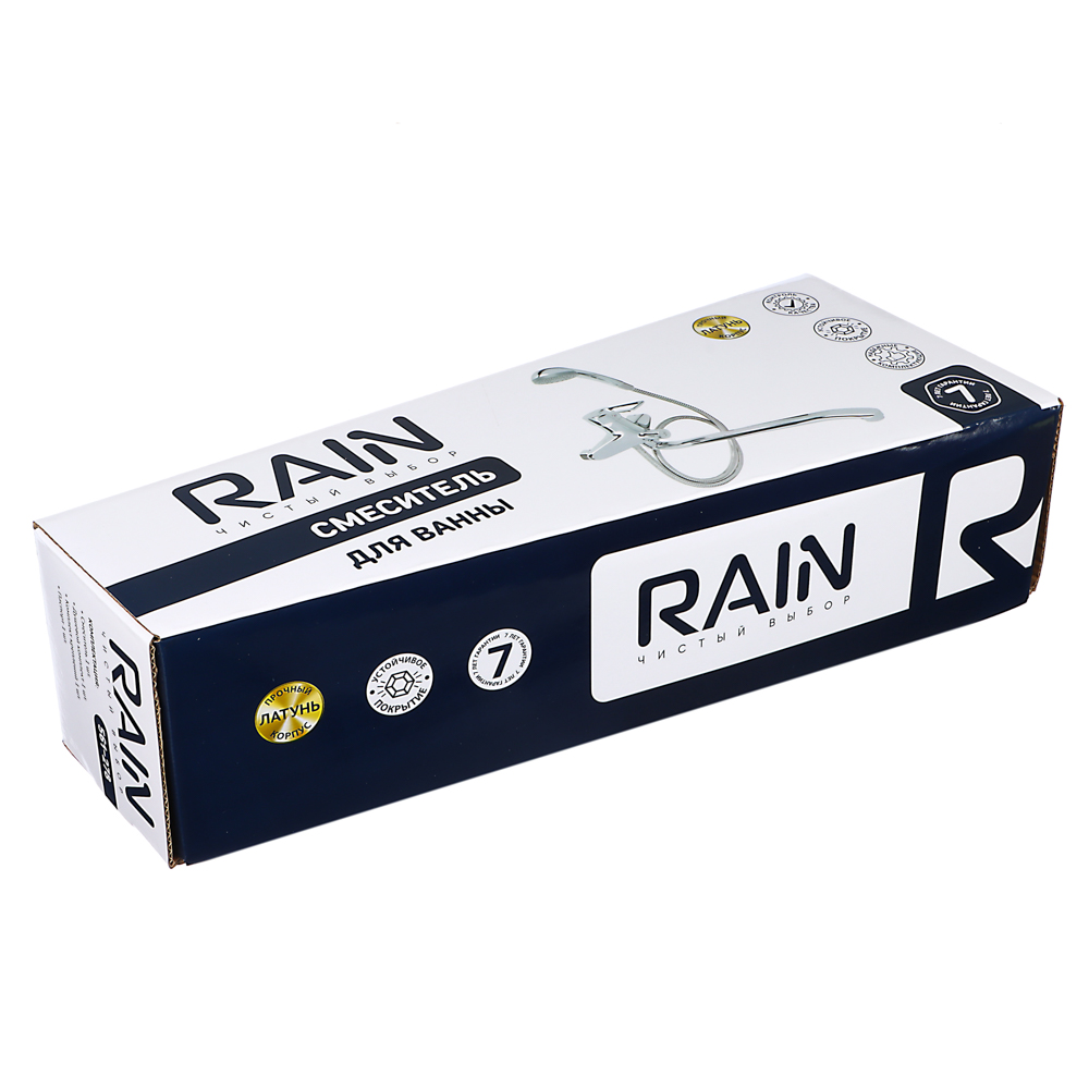 RAIN Смеситель для ванны Атриа, плоский излив 40см, душ. набор, картридж 40мм, латунь, хром, арт.№ 561-278