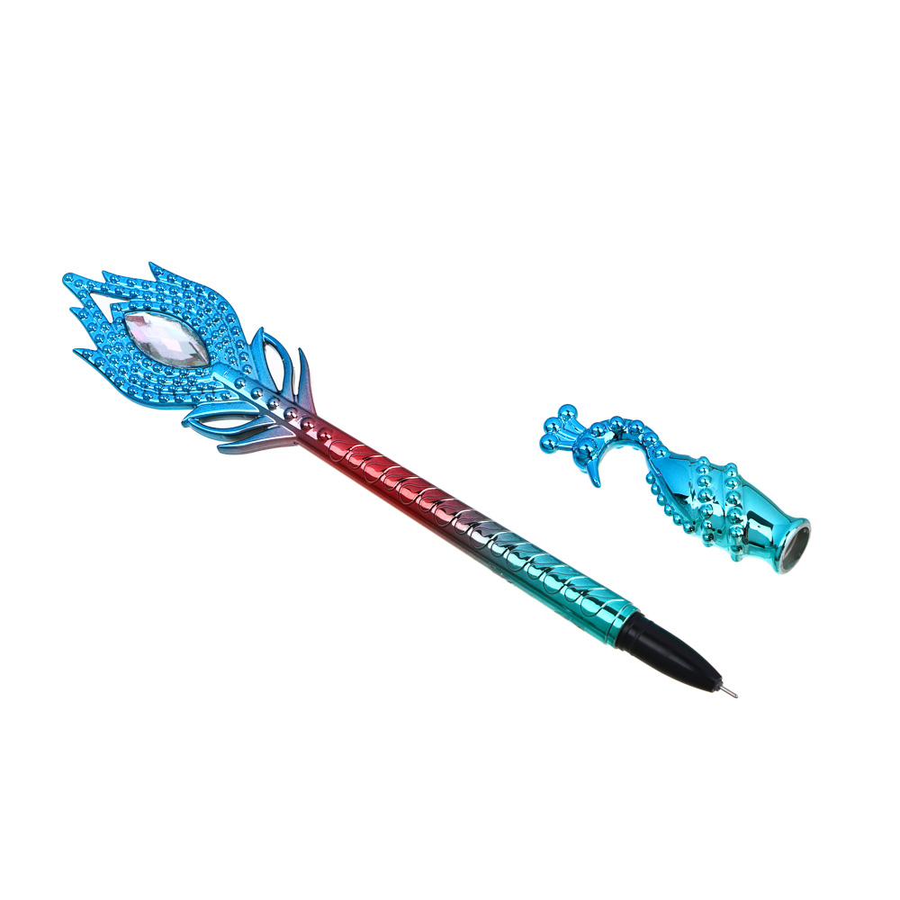 Ручка гелевая синяя, в форме "Жар птицы", радужный корпус под металл, 18,5 см, 4 цвета корпуса, арт.№ 591-192