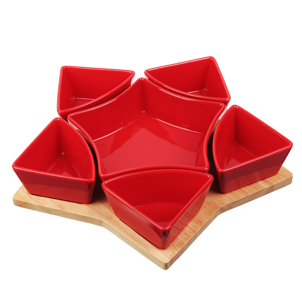 BY COLLECTION Асти Менажница, 30х30х6см, 7 предметов, фарфор, бамбук, арт.№ 820-765