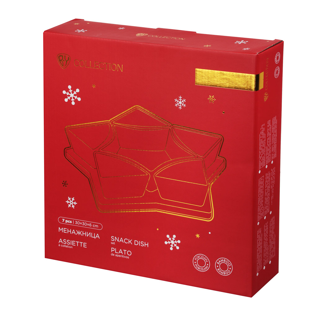 BY COLLECTION Асти Менажница, 30х30х6см, 7 предметов, фарфор, бамбук, арт.№ 820-765