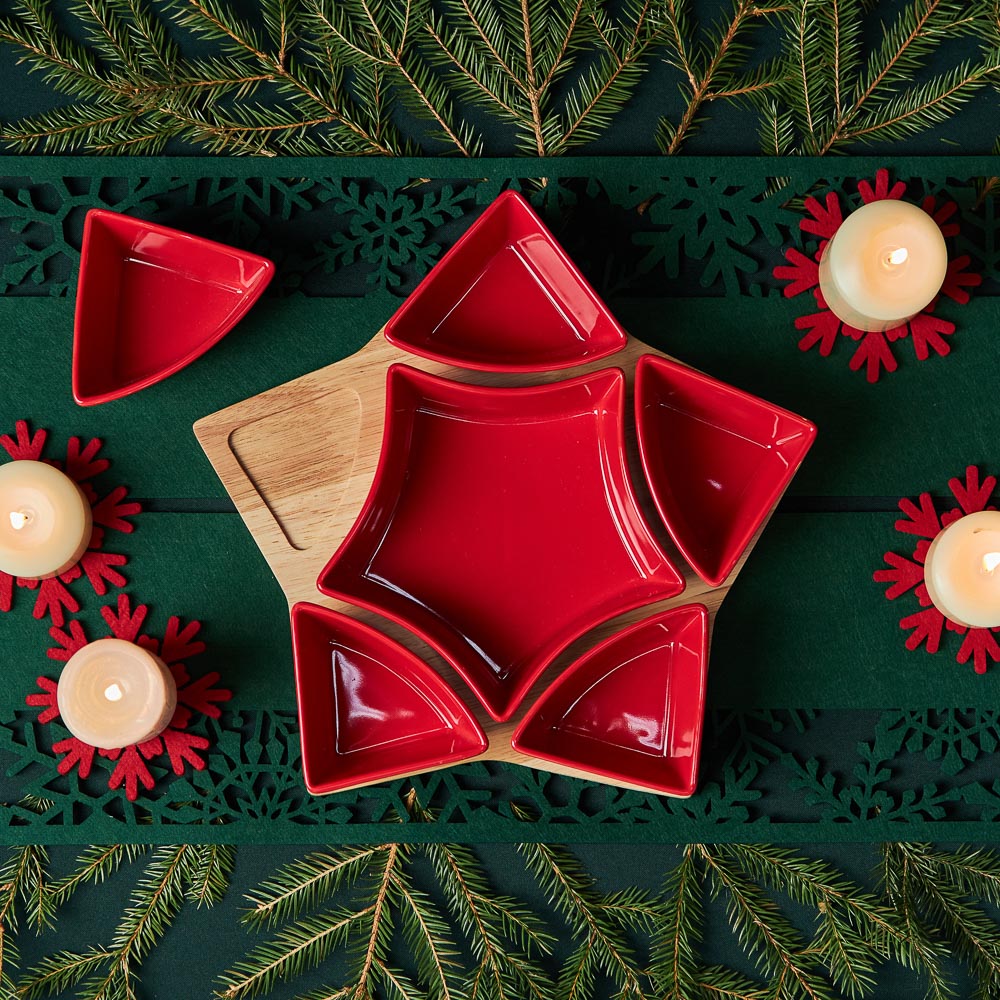 BY COLLECTION Асти Менажница, 30х30х6см, 7 предметов, фарфор, бамбук, арт.№ 820-765