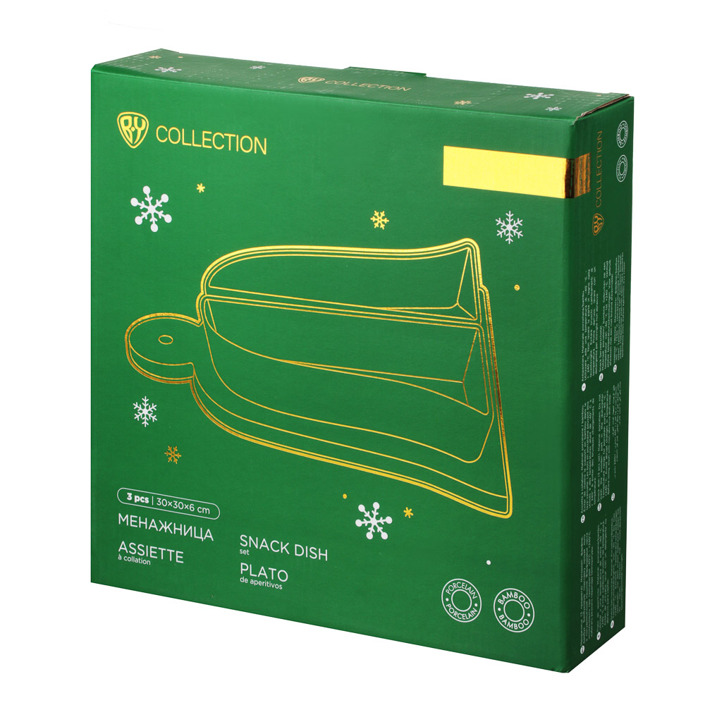 BY COLLECTION Асти Менажница, 30х30х6см, 3 предмета, фарфор, бамбук, арт.№ 820-766