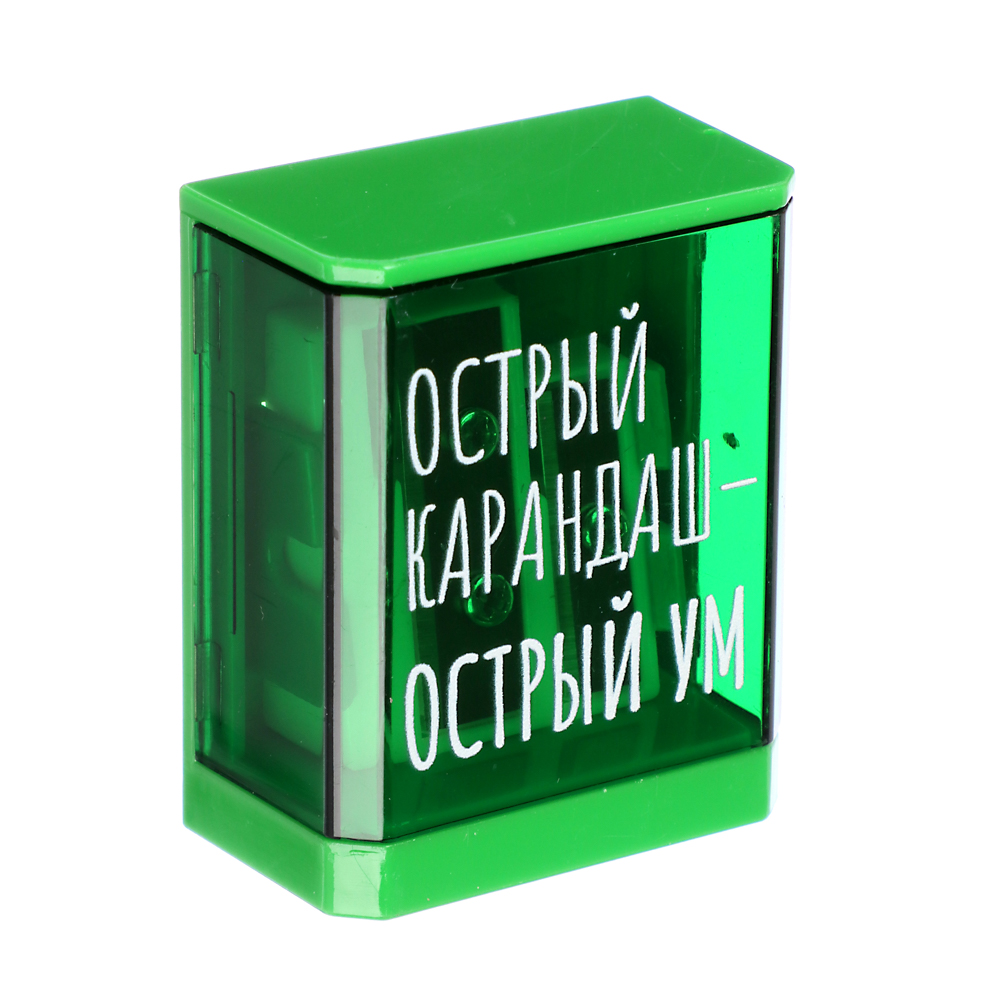 Точилка на 2 отв. с контейнером, с надписями "Приколы", 3,5x4,8х2,3см, пластик, 4 дизайна, арт.№ 576-027