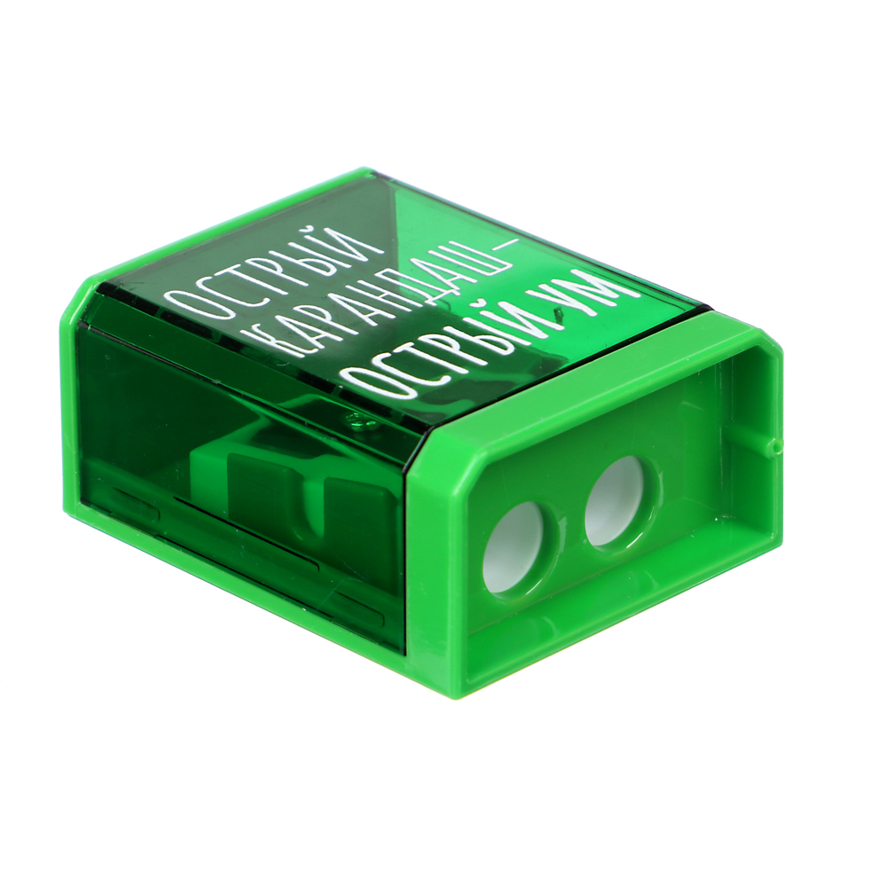 Точилка на 2 отв. с контейнером, с надписями "Приколы", 3,5x4,8х2,3см, пластик, 4 дизайна, арт.№ 576-027