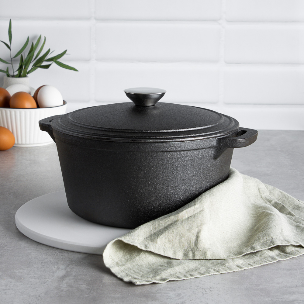 VETTA Кастрюля чугун, 3,8л, d23х10см, чугун крышка, нерж ручка, индукция, арт.№ 808-019