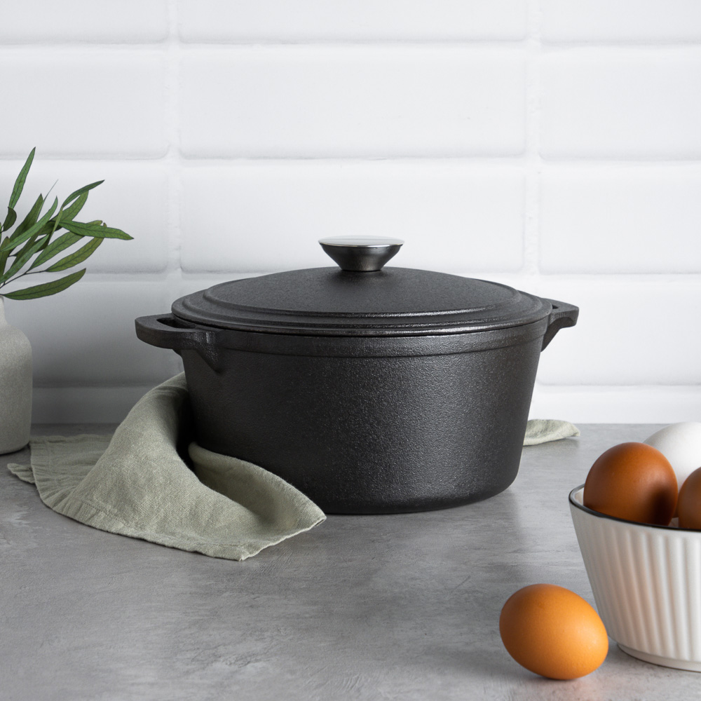 VETTA Кастрюля чугун, 3,8л, d23х10см, чугун крышка, нерж ручка, индукция, арт.№ 808-019