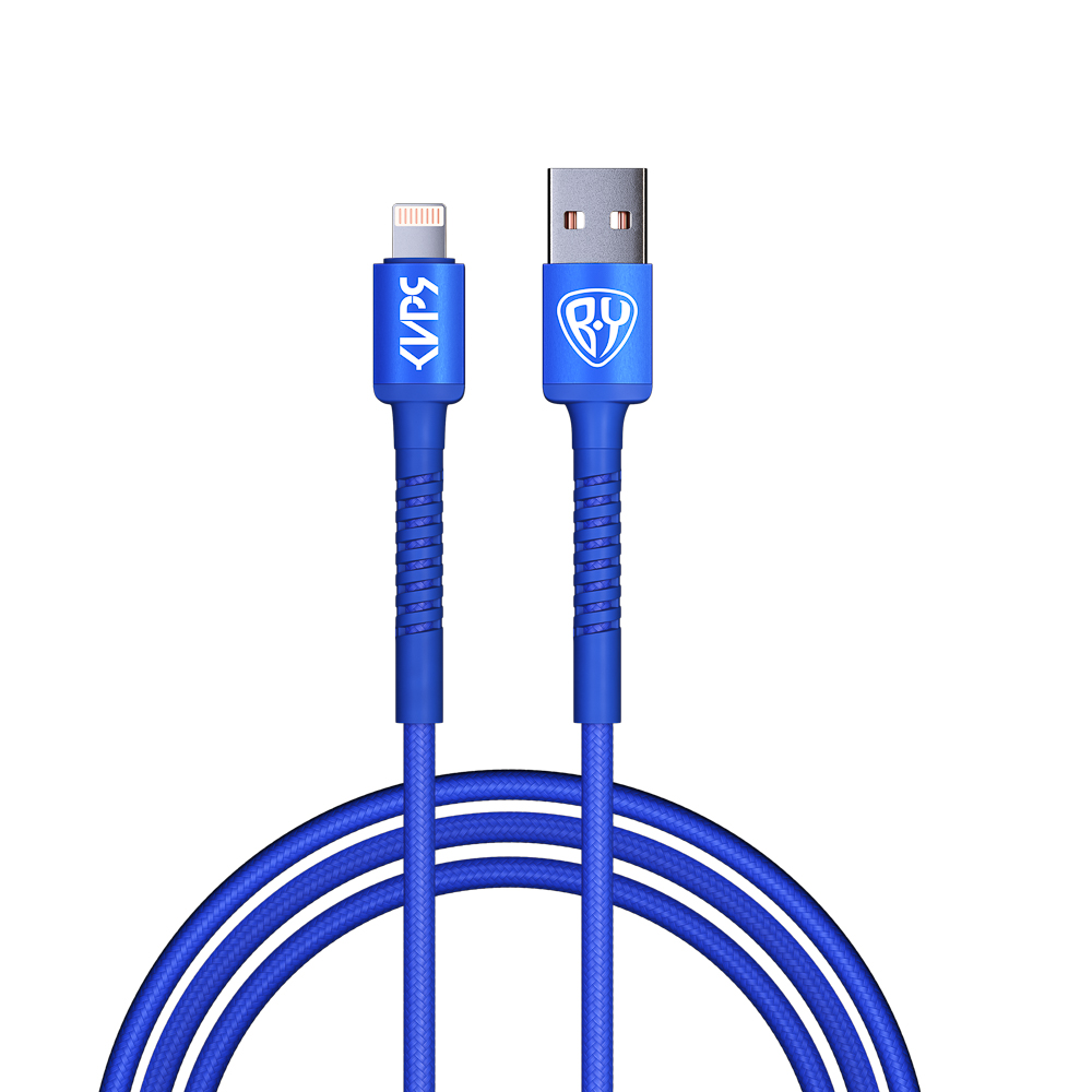 BY Киря Кабель для зарядки XXL iP, 2м, Быстрая зарядка 2.4А, 12W, тканевый, синий, арт.№ 931-521