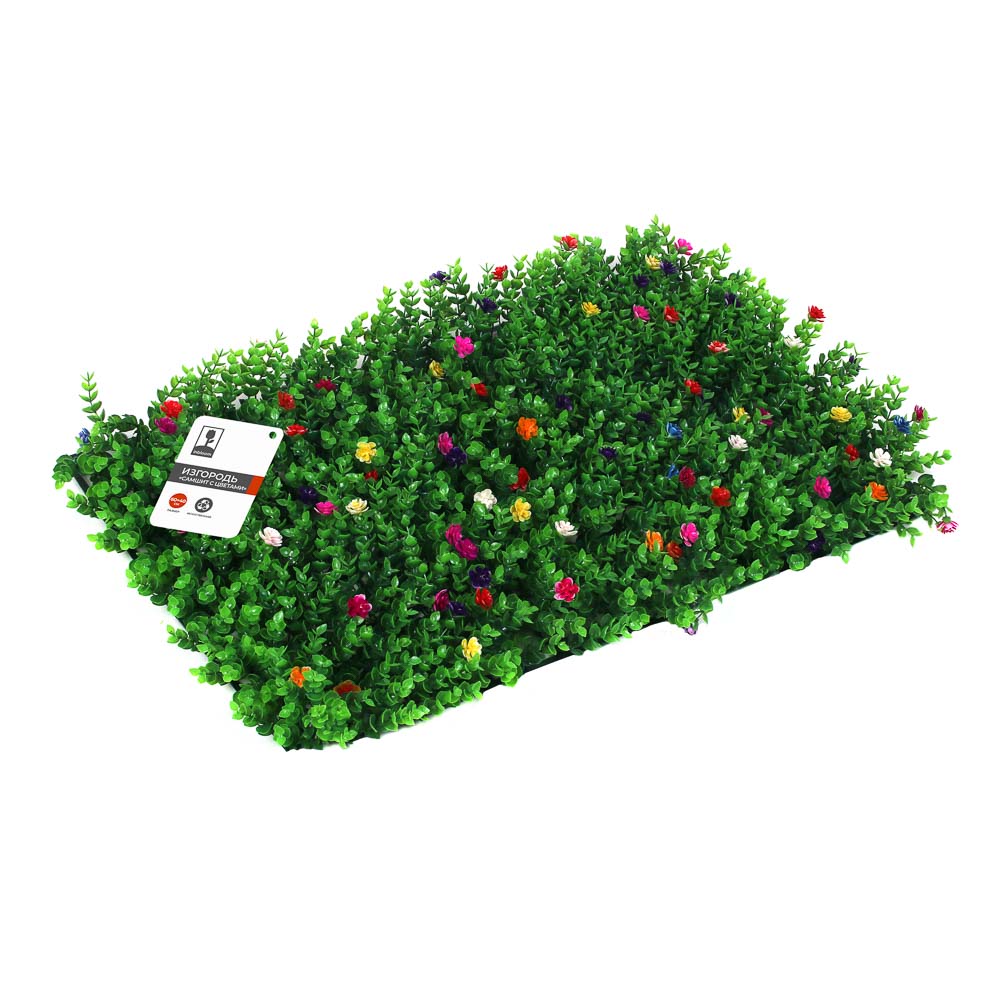 Изгородь искусственная тм INBLOOM, 60x40см, "Самшит с цветами", полипропилен, арт.№ 172-032