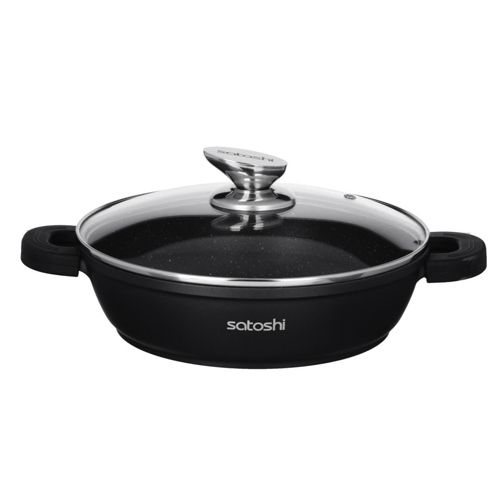 SATOSHI Лион Сотейник с крышкой 2,5л d24х7см, а/приг.покр.Мрамор, силик.протекторы ручек, индукция, арт.№ 846-412