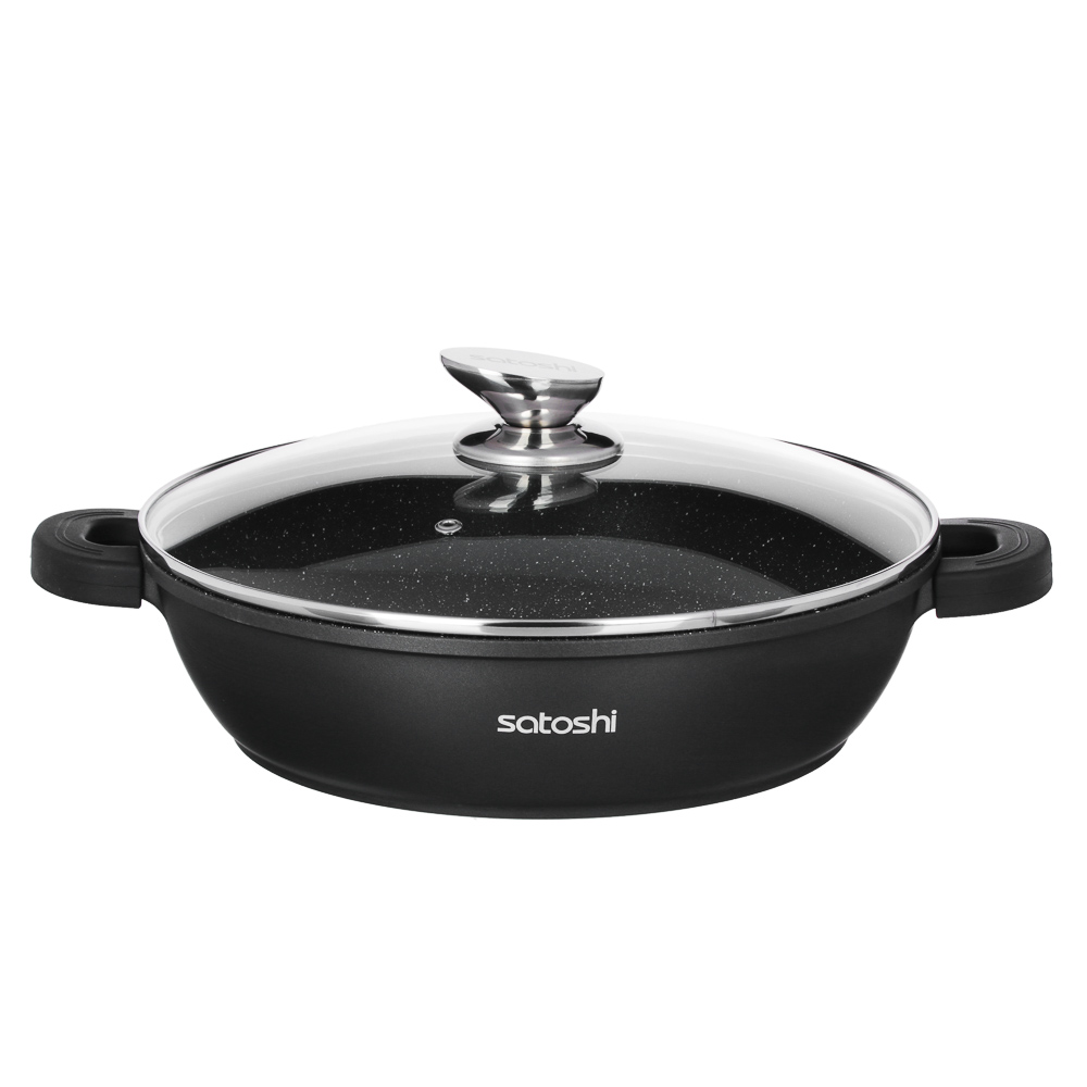 Сотейник с крышкой 3,8 л d 28х7,5 см SATOSHI Лион, антипригарное покрытие мрамор, силик.протекторы ручек, индукция, арт.№ 846-413