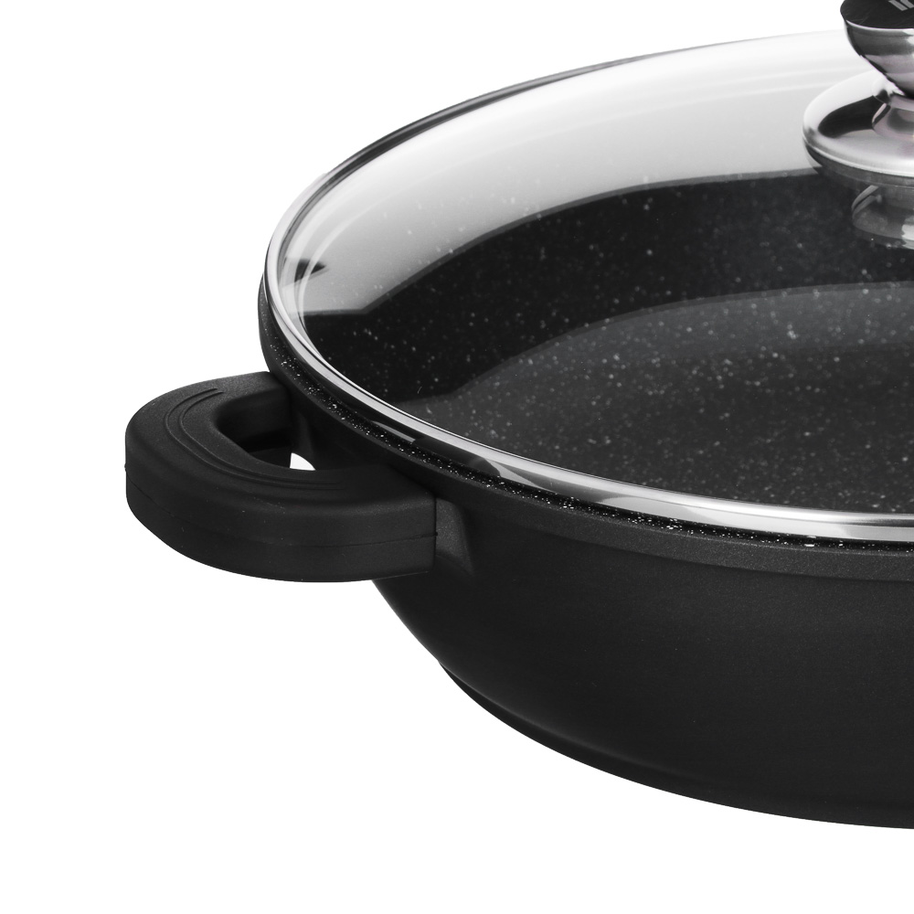 Сотейник с крышкой 3,8 л d 28х7,5 см SATOSHI Лион, антипригарное покрытие мрамор, силик.протекторы ручек, индукция, арт.№ 846-413