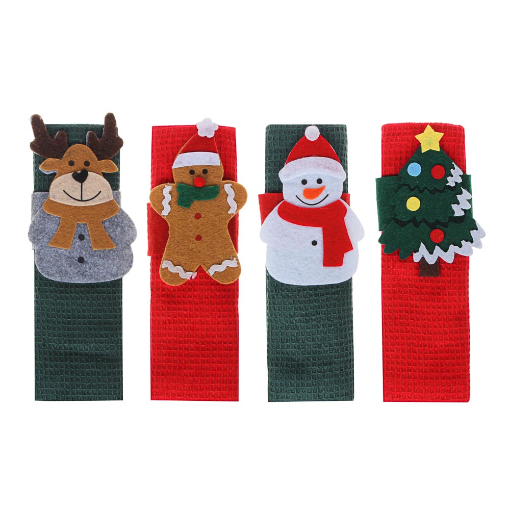 PROVANCE Шотландка Полотенце вафельное с кольцом для салфеток, 100% хлопок, фетр, 40х60см, 4 дизайна, арт.№ 492-075