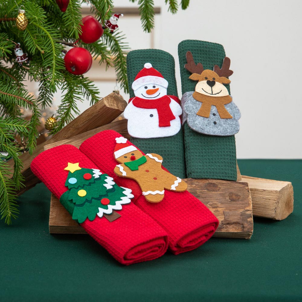 PROVANCE Шотландка Полотенце вафельное с кольцом для салфеток, 100% хлопок, фетр, 40х60см, 4 дизайна, арт.№ 492-075