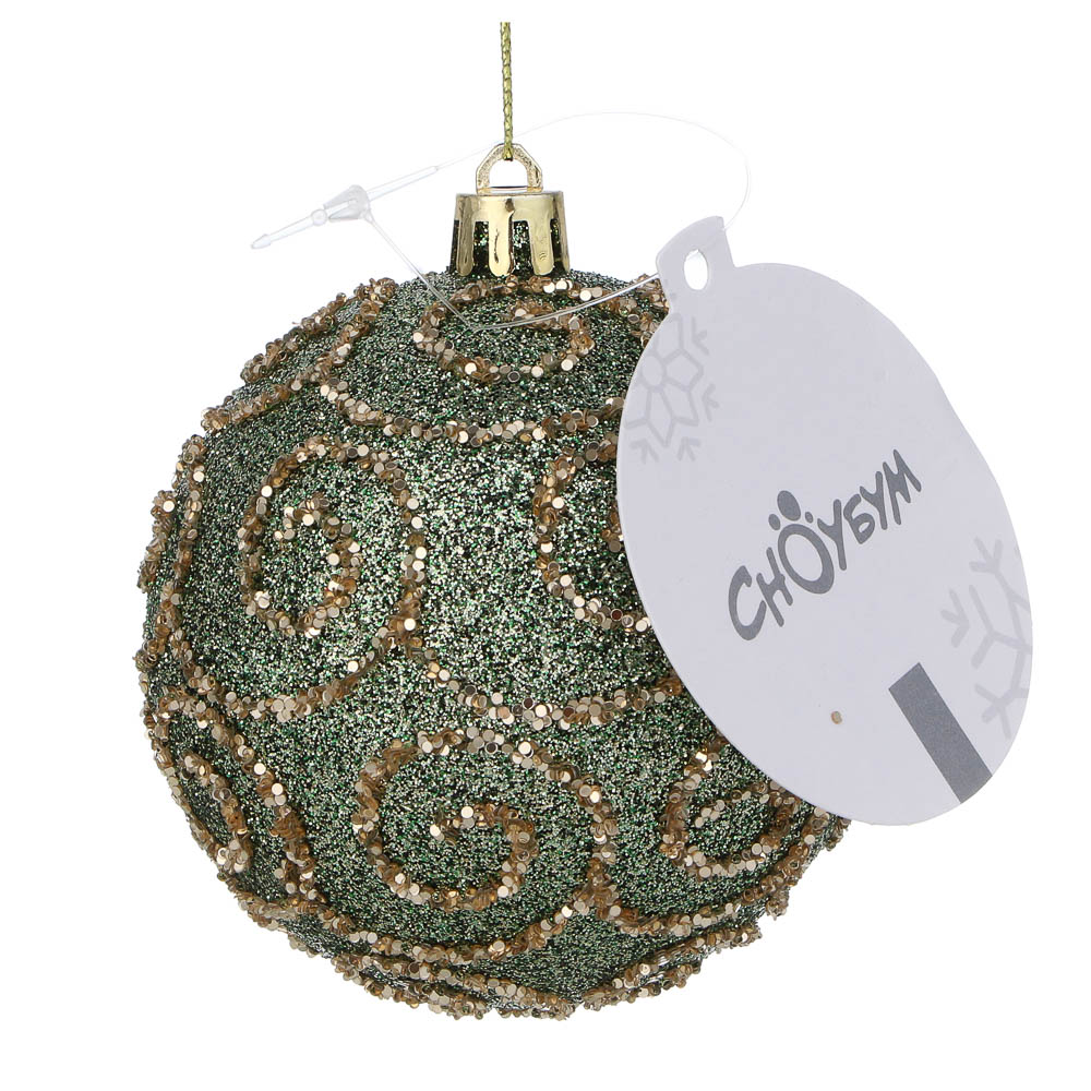 СНОУ БУМ Шар пластик 8 см, зеленый, с узором, арт.№ 373-627