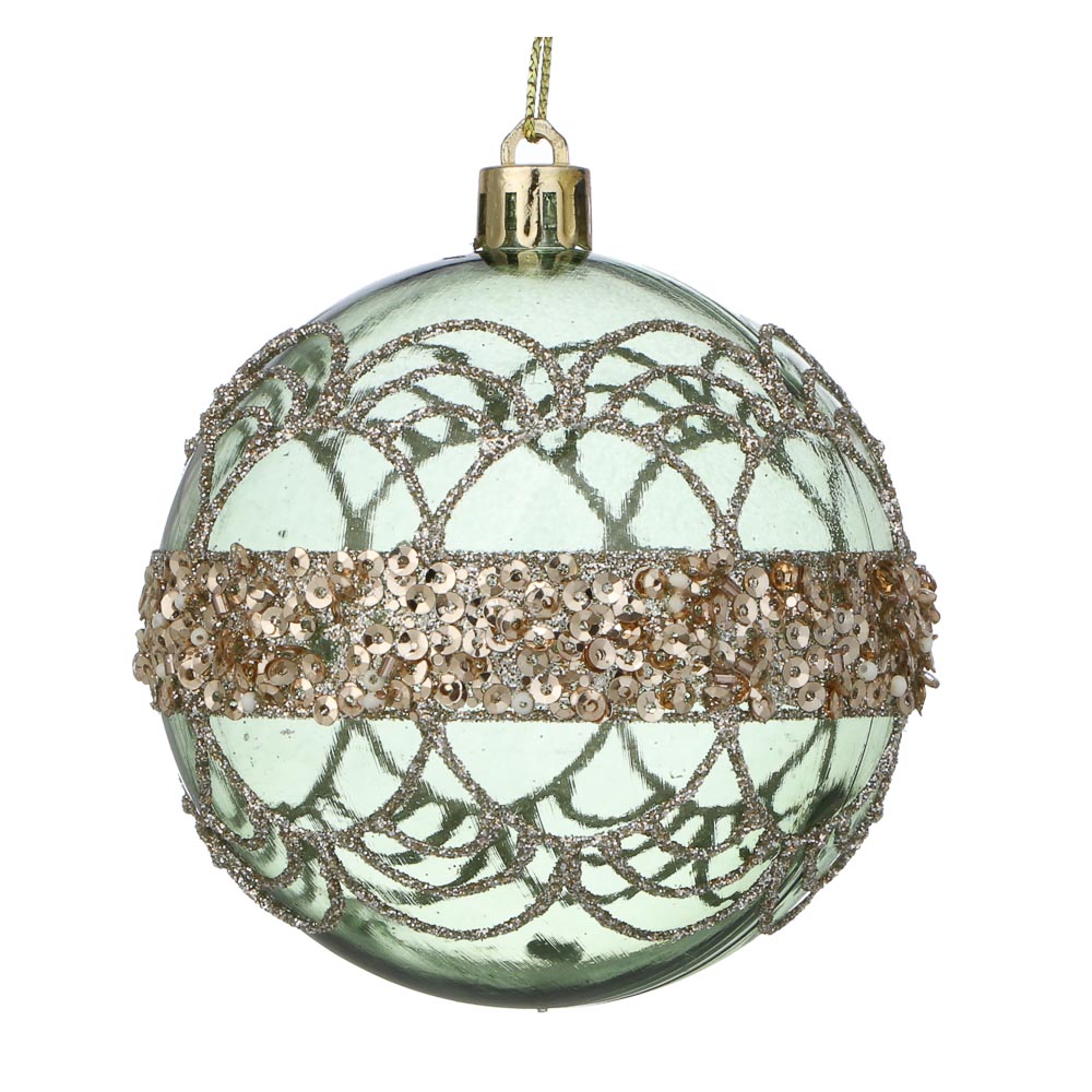 СНОУ БУМ Шар пластик 8 см, зеленый, прозрачный с узором, арт.№ 373-628