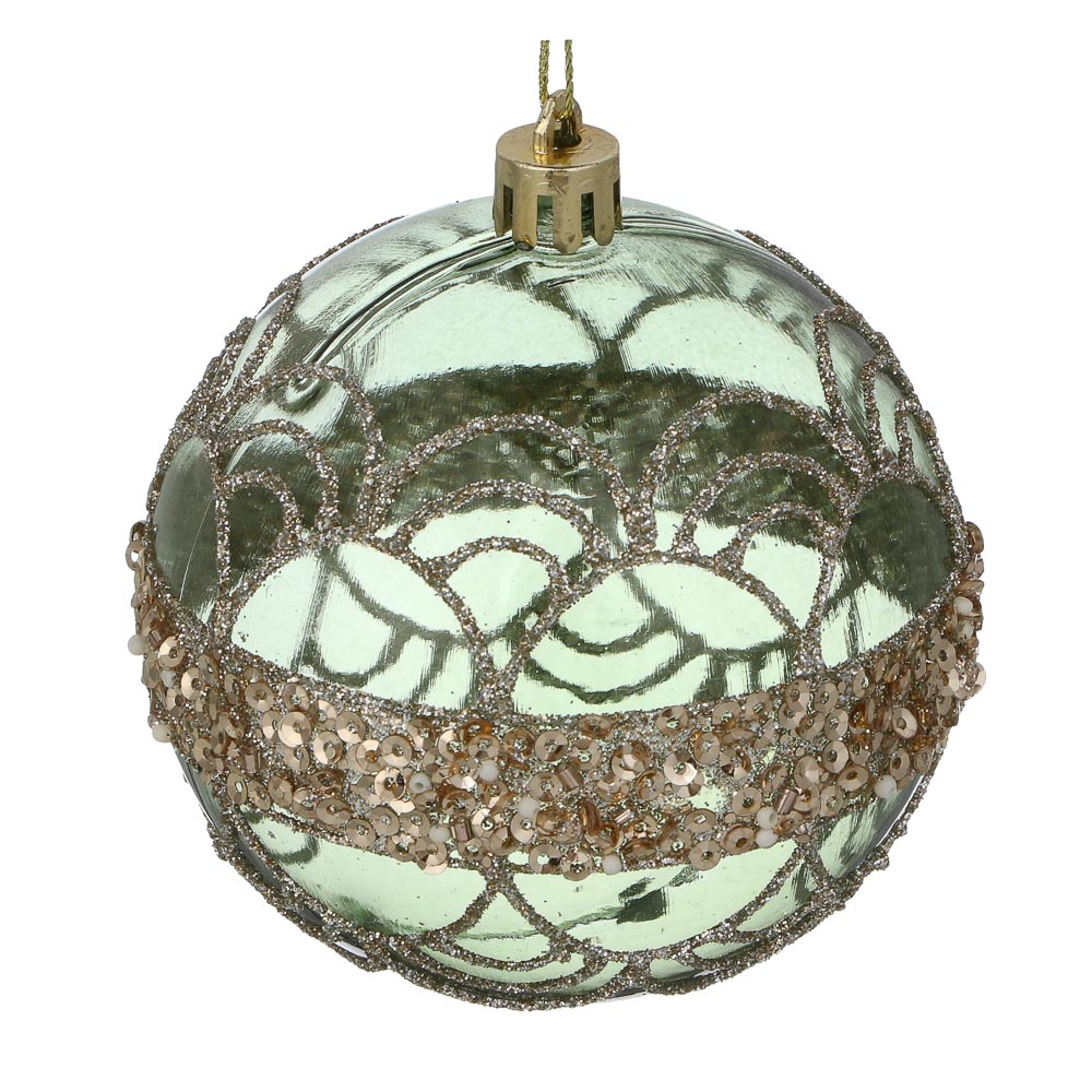 СНОУ БУМ Шар пластик 8 см, зеленый, прозрачный с узором, арт.№ 373-628