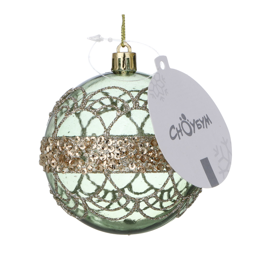 СНОУ БУМ Шар пластик 8 см, зеленый, прозрачный с узором, арт.№ 373-628