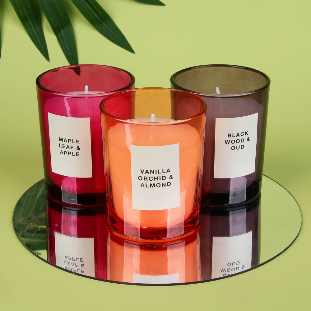 LADECOR Свеча ароматическая в стеклянном корпусе, 135 г, 7х7х8,4 см, 3 аромата, арт.№ 508-001