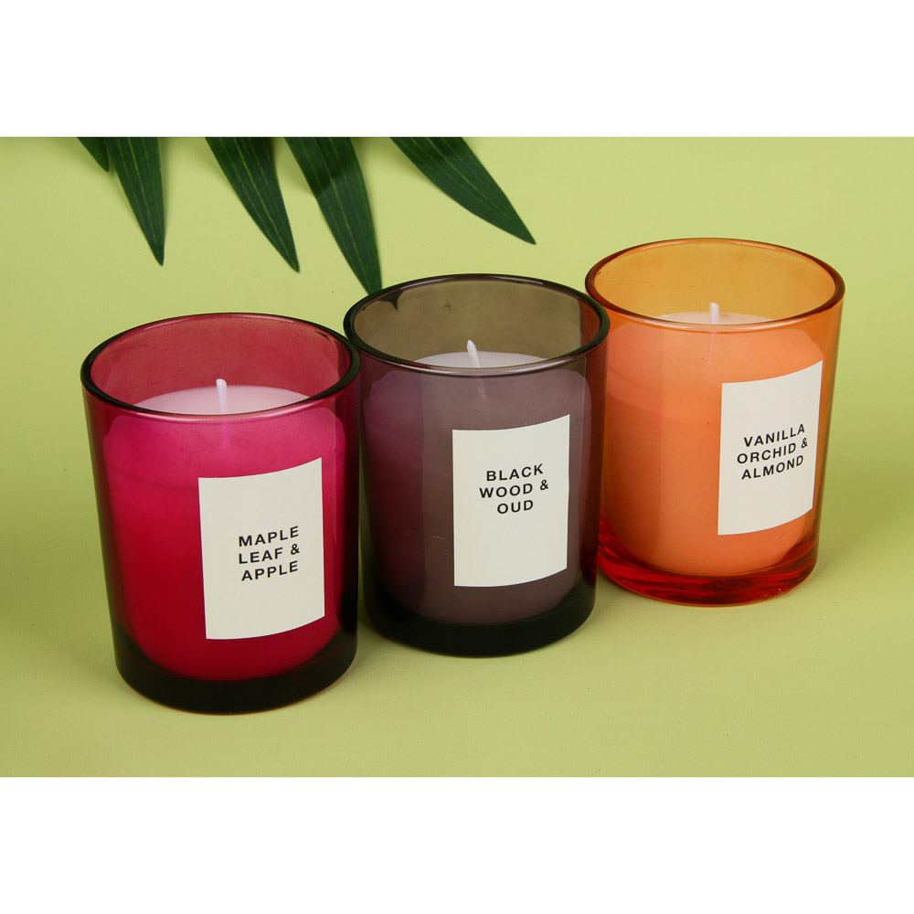 LADECOR Свеча ароматическая в стеклянном корпусе, 135 г, 7х7х8,4 см, 3 аромата, арт.№ 508-001