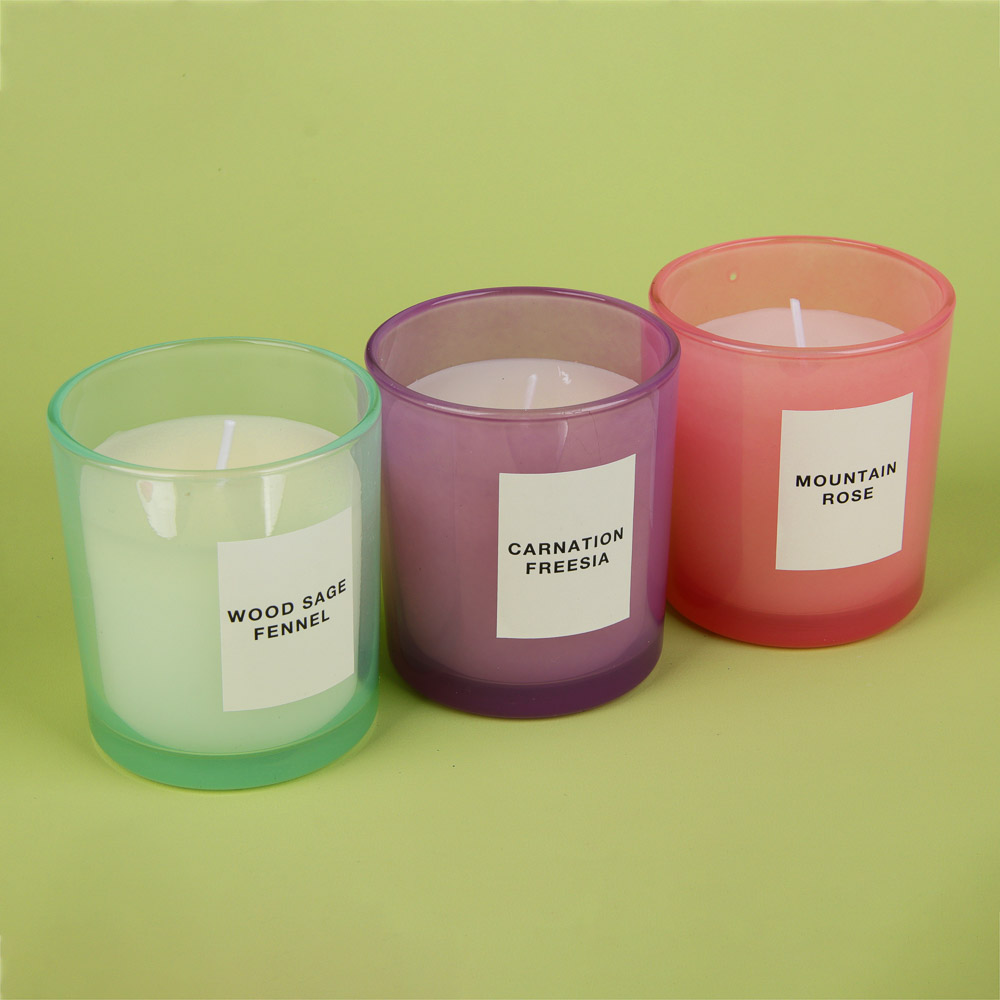 LADECOR Свеча ароматическая в стеклянном корпусе, 130 г, 7х7х8 см, 3 аромата, арт.№ 508-002