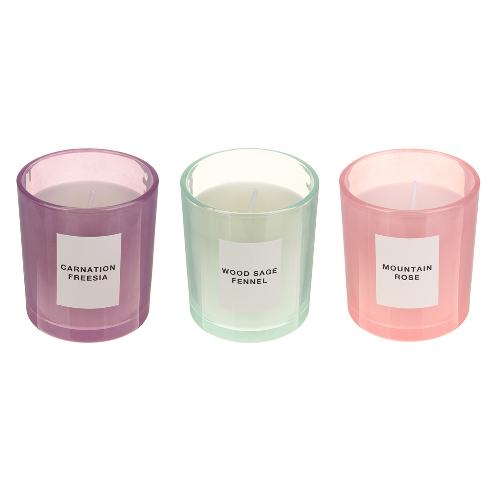 LADECOR Свеча ароматическая в стеклянном корпусе, 130 г, 7х7х8 см, 3 аромата, арт.№ 508-002