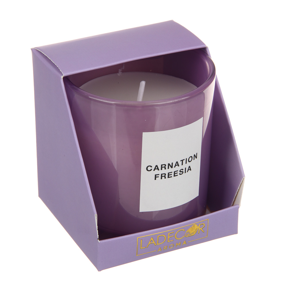 LADECOR Свеча ароматическая в стеклянном корпусе, 130 г, 7х7х8 см, 3 аромата, арт.№ 508-002