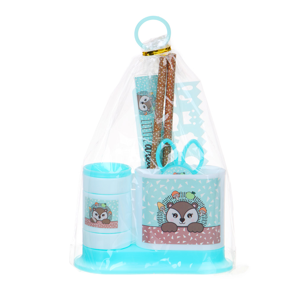 ЕЖИК Органайзер канц. 4 отд., 7 пр.:(ножн., 2 кар., точилка, трафарет, линейка, подст.), пл., арт.№ 234-052