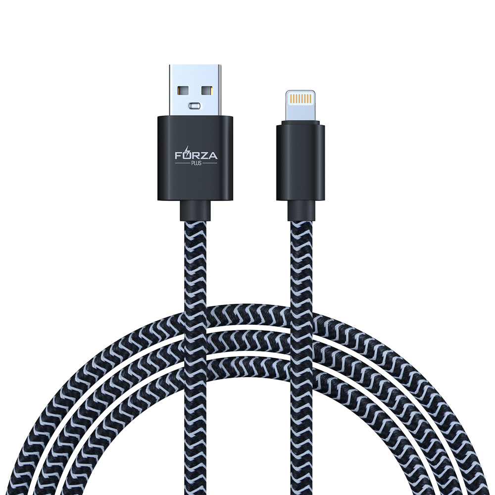 Кабель для зарядки USB(A)-iP FORZA Волна, 1м, 2А, тканевая оплётка, 4 цвета, пакет, арт.№ 916-231