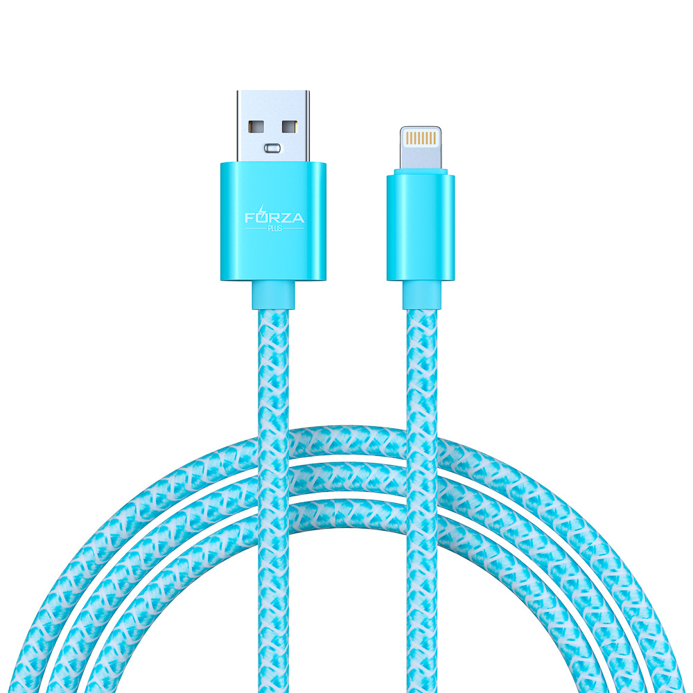Кабель для зарядки USB(A)-iP FORZA Волна, 1м, 2А, тканевая оплётка, 4 цвета, пакет, арт.№ 916-231