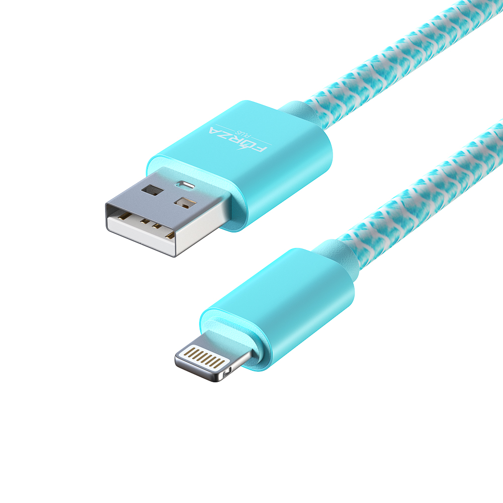 Кабель для зарядки USB(A)-iP FORZA Волна, 1м, 2А, тканевая оплётка, 4 цвета, пакет, арт.№ 916-231