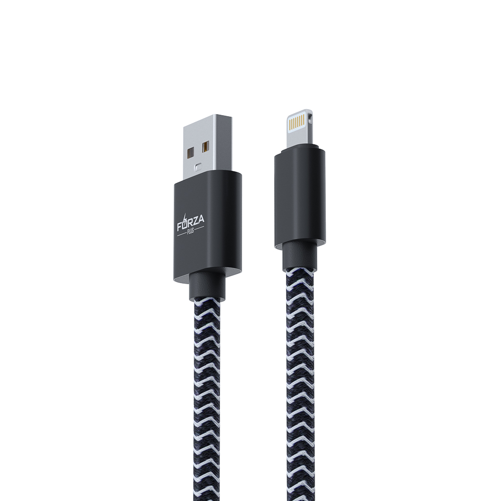 Кабель для зарядки USB(A)-iP FORZA Волна, 1м, 2А, тканевая оплётка, 4 цвета, пакет, арт.№ 916-231