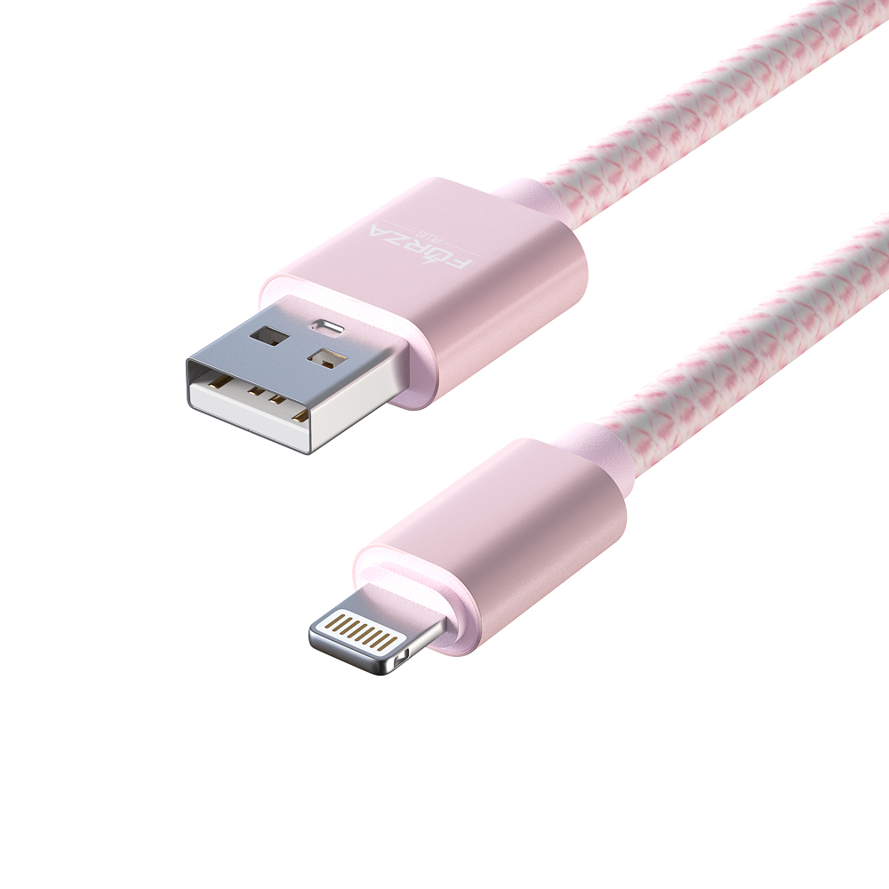 Кабель для зарядки USB(A)-iP FORZA Волна, 1м, 2А, тканевая оплётка, 4 цвета, пакет, арт.№ 916-231
