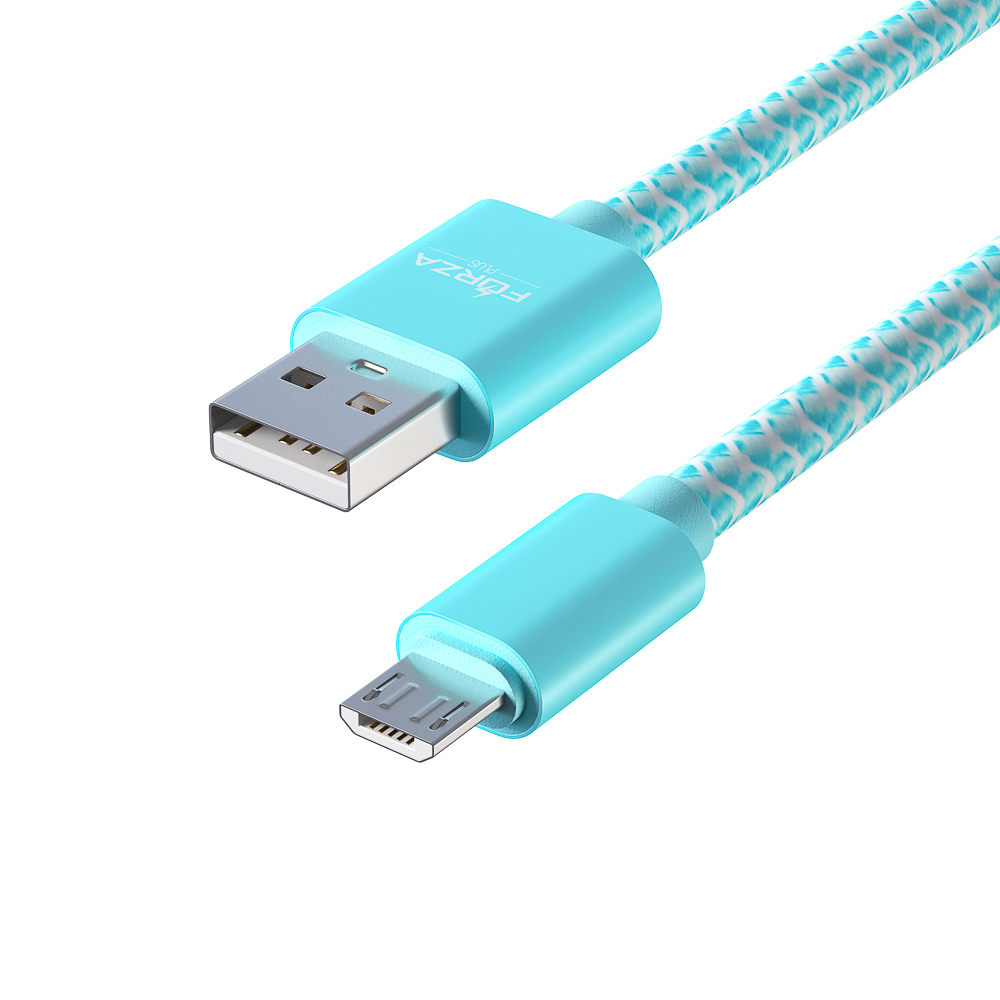 Кабель для зарядки USB(A)-microUSB FORZA Волна, 1м, 2А, тканевая оплётка, 4 цвета, пакет, арт.№ 916-230