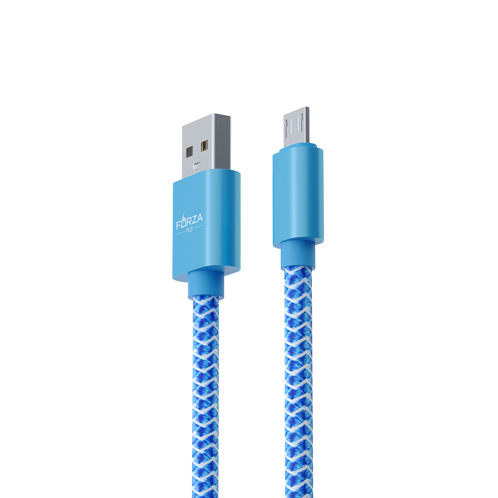 Кабель для зарядки USB(A)-microUSB FORZA Волна, 1м, 2А, тканевая оплётка, 4 цвета, пакет, арт.№ 916-230