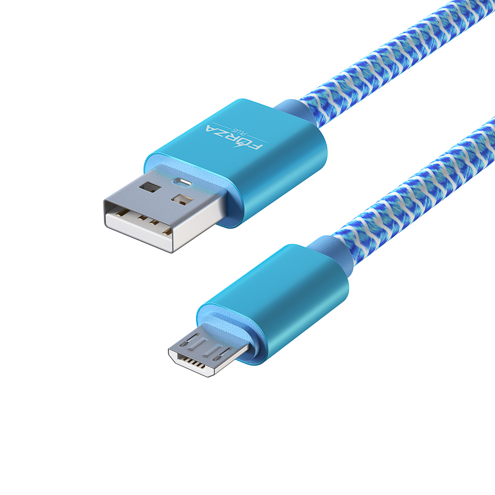 Кабель для зарядки USB(A)-microUSB FORZA Волна, 1м, 2А, тканевая оплётка, 4 цвета, пакет, арт.№ 916-230