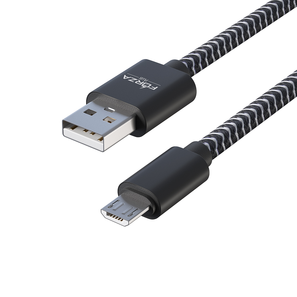 Кабель для зарядки USB(A)-microUSB FORZA Волна, 1м, 2А, тканевая оплётка, 4 цвета, пакет, арт.№ 916-230
