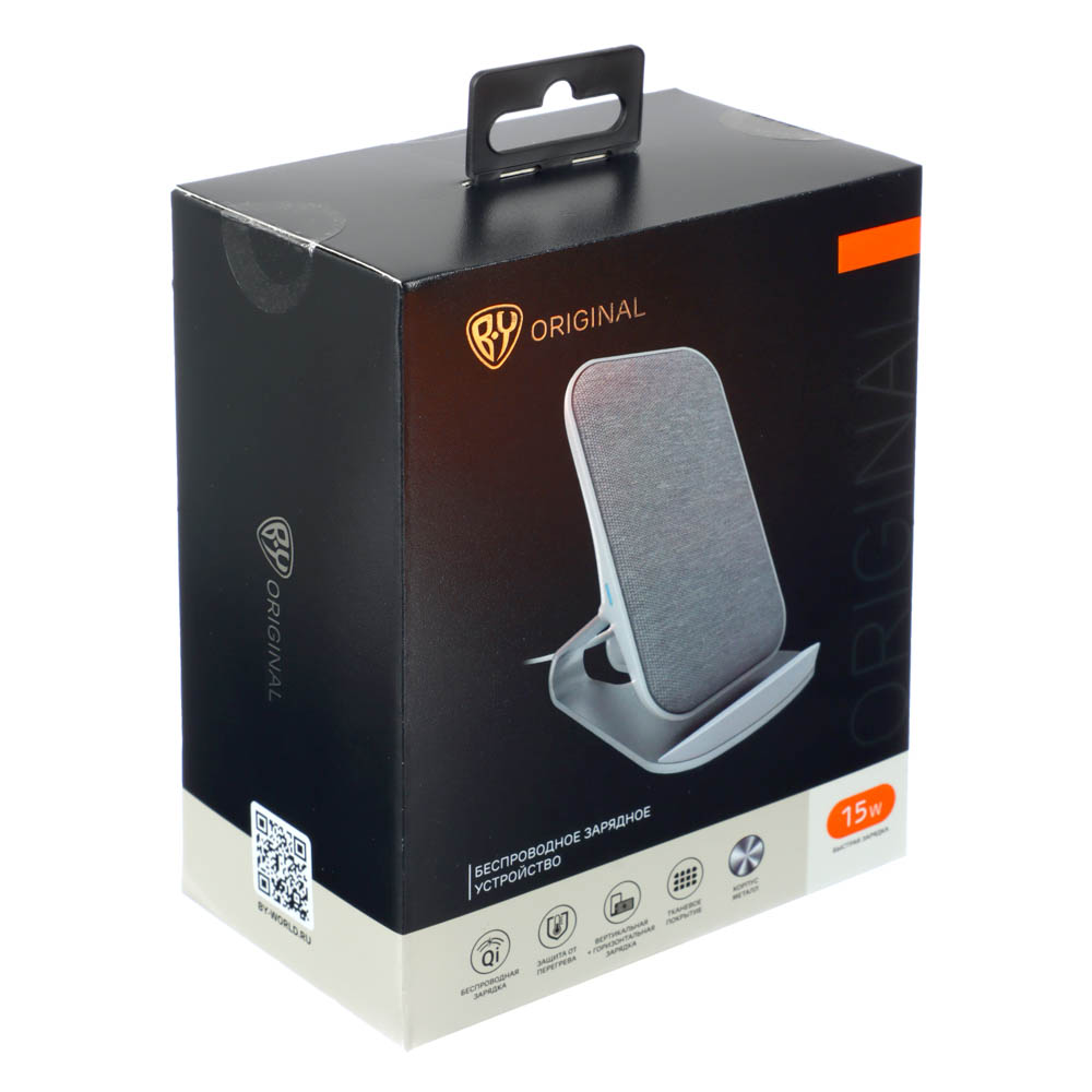 Беспроводное зарядное устройство BY Qi, 15Вт, тканевое покрытие, настольная, белый, арт.№ 916-241