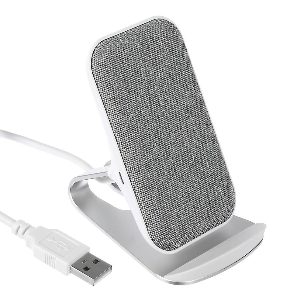 Беспроводное зарядное устройство BY Qi, 15Вт, тканевое покрытие, настольная, белый, арт.№ 916-241