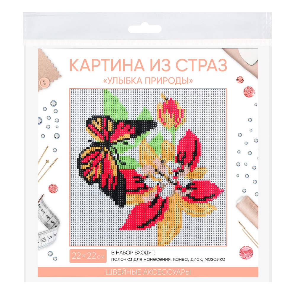 Картина из страз, 22х22см, полотно, стекло, стик, "Улыбка природы", 5 дизайнов, арт.№ 366-190