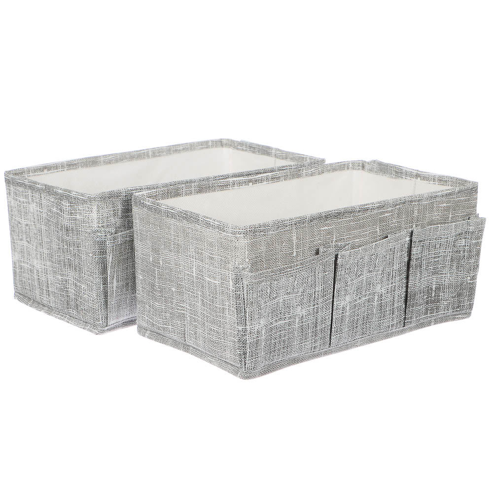 VETTA ЛЁН Комплект коробов с 3 объемными карманами, 2 шт, текстиль, 25х15х12см,серый, арт.№ 457-571