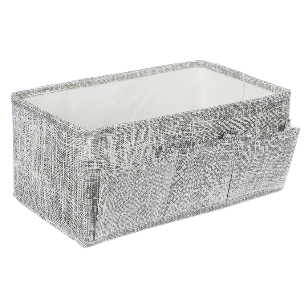 VETTA ЛЁН Комплект коробов с 3 объемными карманами, 2 шт, текстиль, 25х15х12см,серый, арт.№ 457-571