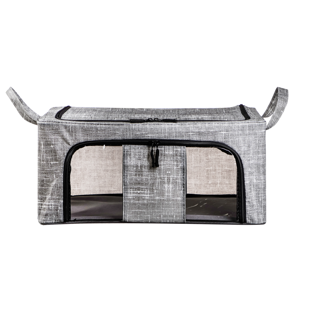 VETTA ЛЁН Короб жесткий, складной метал.каркас, 2 молнии, 2 окна, полиэстер, 50х40х22см, серый, арт.№ 457-549