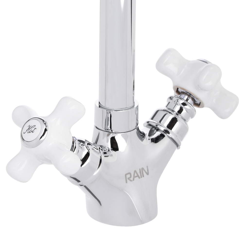 RAIN Смеситель для кухни Венера, высокий излив, керам. кран-буксы 1/2, латунь, хром, ручки керамика, арт.№ 561-286