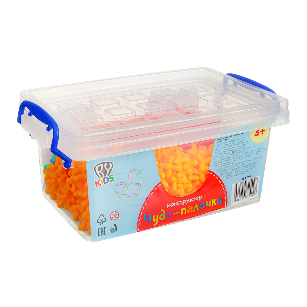 BY Education Конструктор пластиковый "Чудо-палочки", 300 деталей, PE, PP, 28х18х12,5 см, арт.№ 859-072