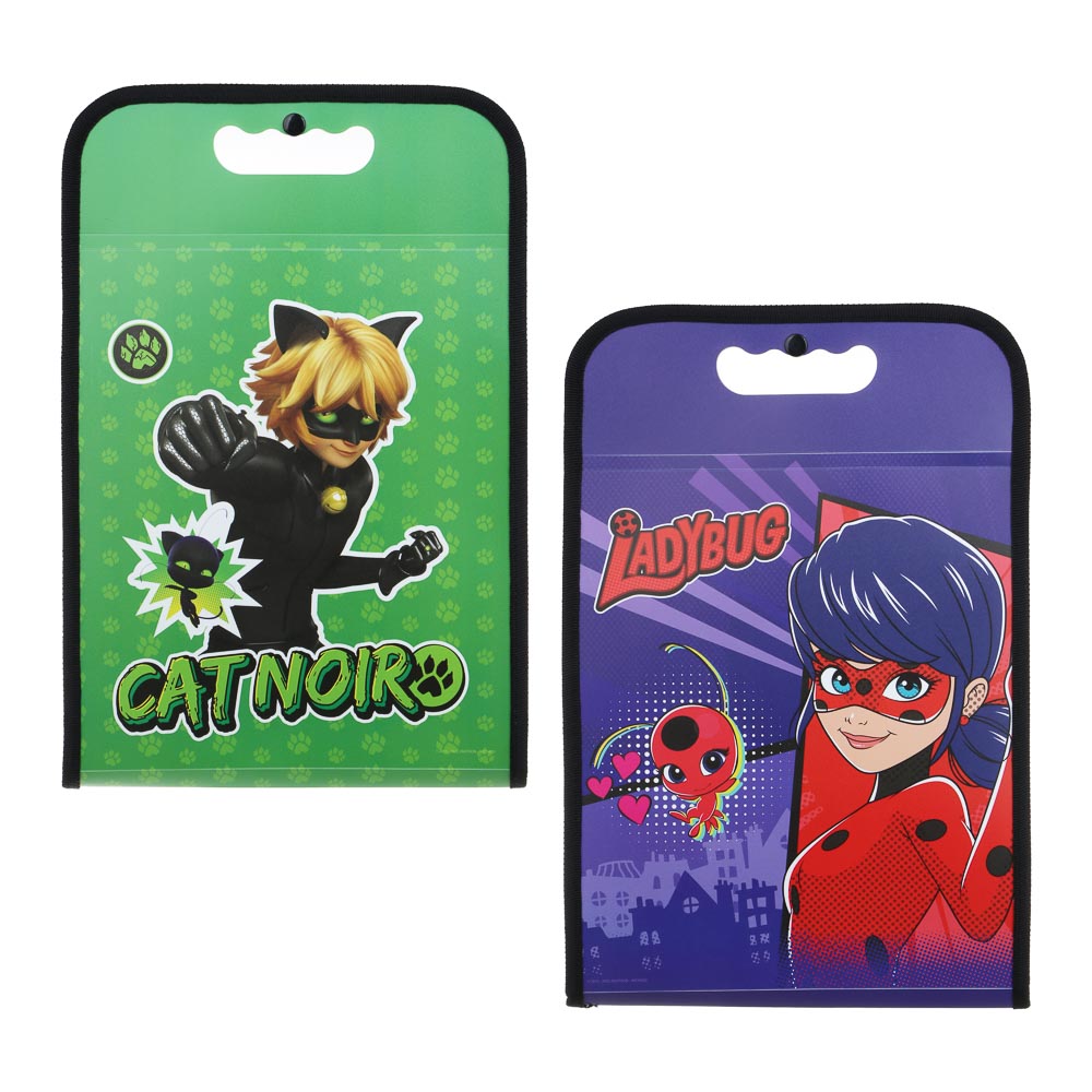 Ледибаг/Супер-Кот Папка-портфель 37,5x24см, для A4, 13отд., расшир., ручка, кнопка, пл., "Кор", 2диз, арт.№ 811-022