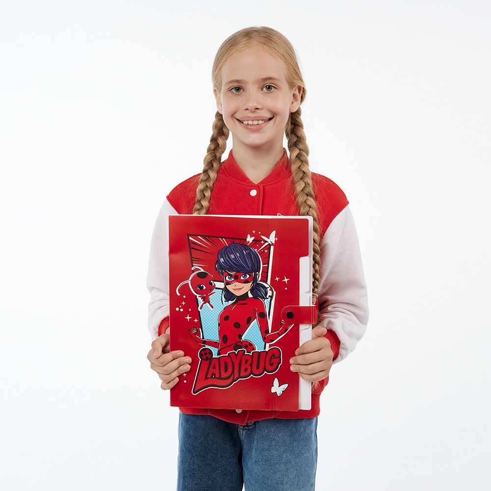 Ледибаг/Супер-Кот Папка для тетрадей 32,5x24см, для A4, 5отд., расшир., кнопка, пластик, "Кор", 2диз, арт.№ 811-023