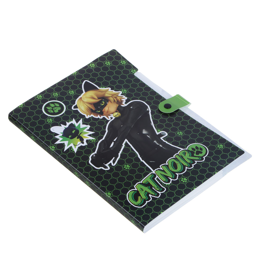 Ледибаг/Супер-Кот Папка для тетрадей 32,5x24см, для A4, 5отд., расшир., кнопка, пластик, "Кор", 2диз, арт.№ 811-023