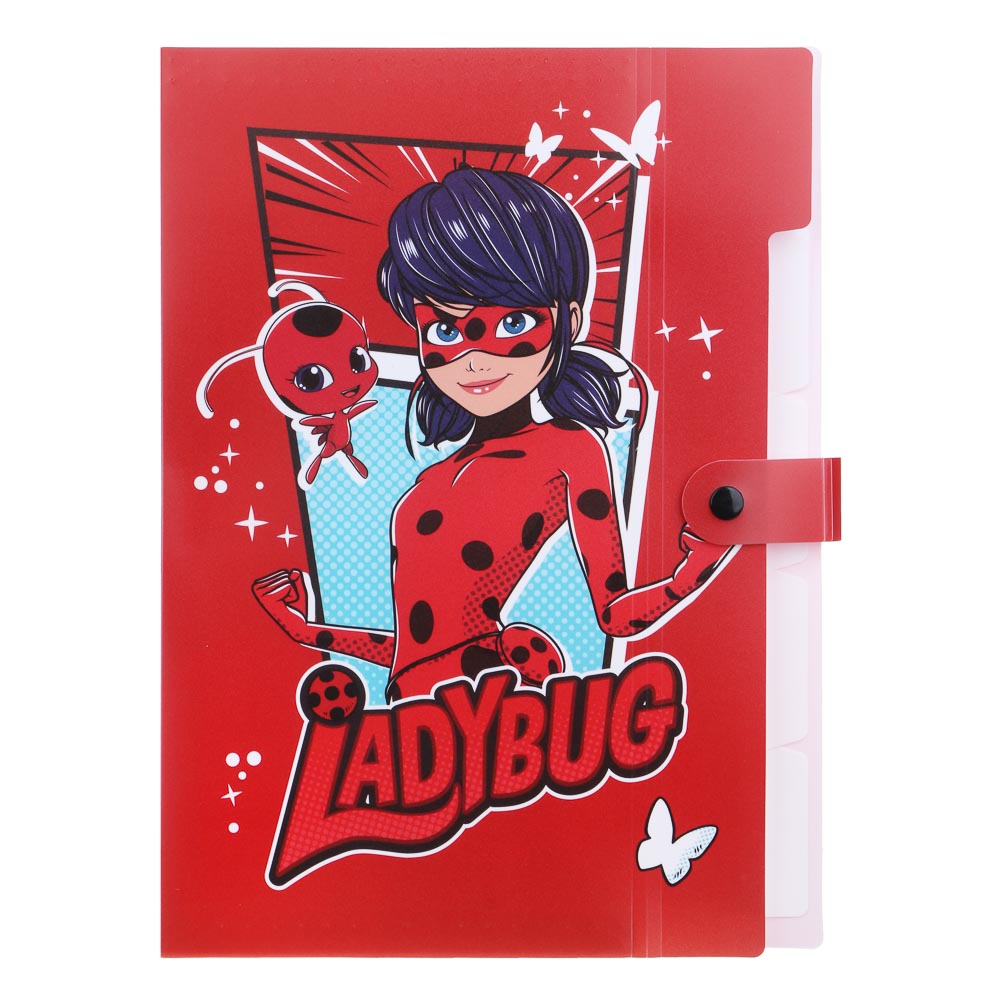 Ледибаг/Супер-Кот Папка для тетрадей 32,5x24см, для A4, 5отд., расшир., кнопка, пластик, "Кор", 2диз, арт.№ 811-023