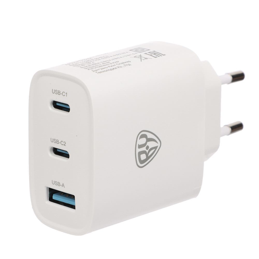 Сетевое зарядное устройство BY Smart 40Вт,2*USB-C, 1*USB-A, QC,PD,PPS,110-240В,50-60Гц,пластик,белый, арт.№ 916-321