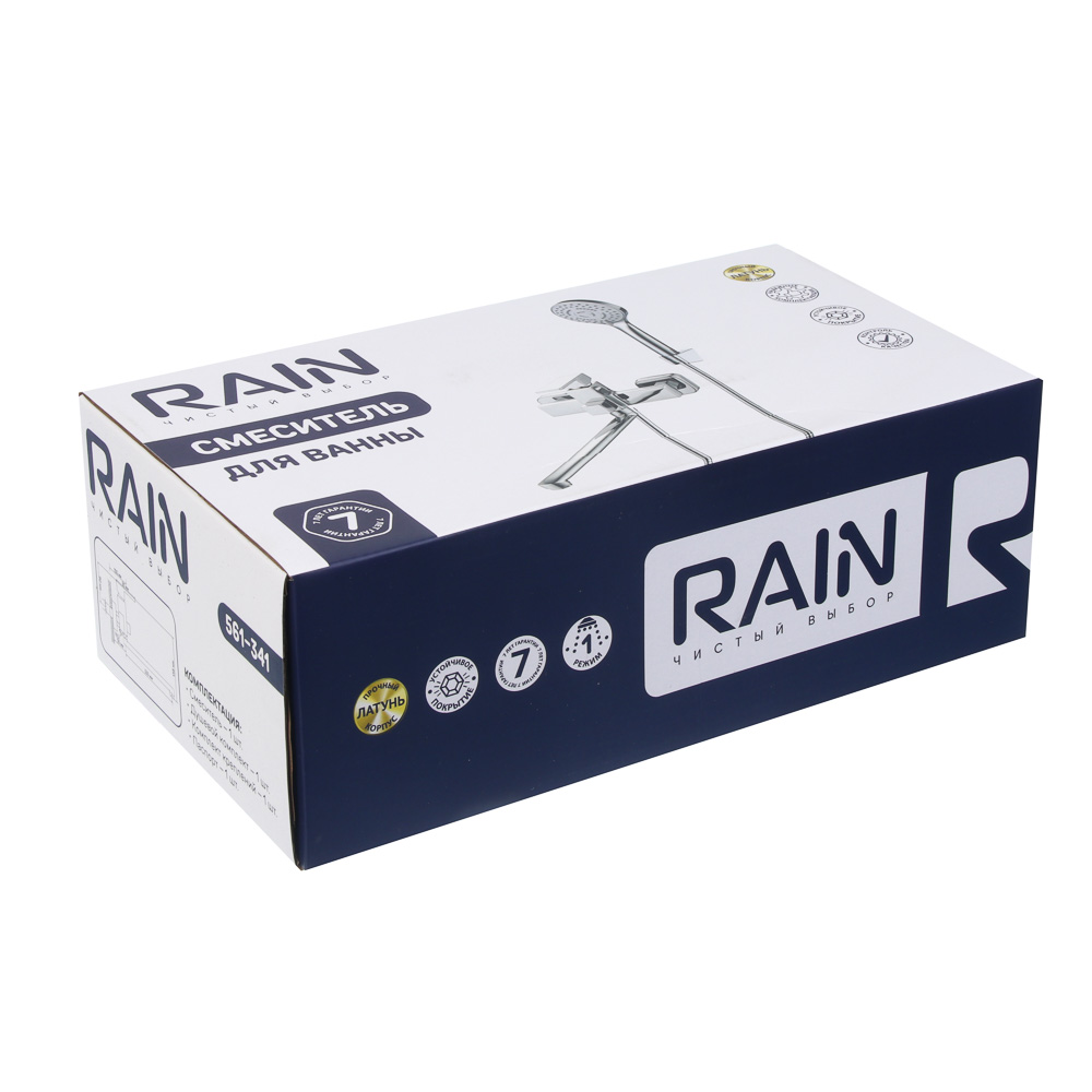 Смеситель для ванны тм RAIN, прямой излив 30см, душ. набор, картридж 30мм, латунь, хром, арт.№ 561-341
